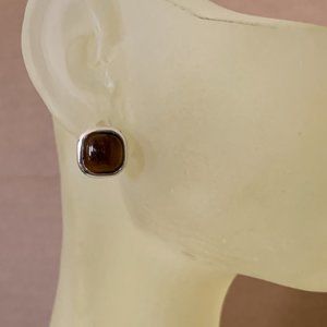 NWOT Silver & Square Genuine Tiger Eye "Stud" Earrings
